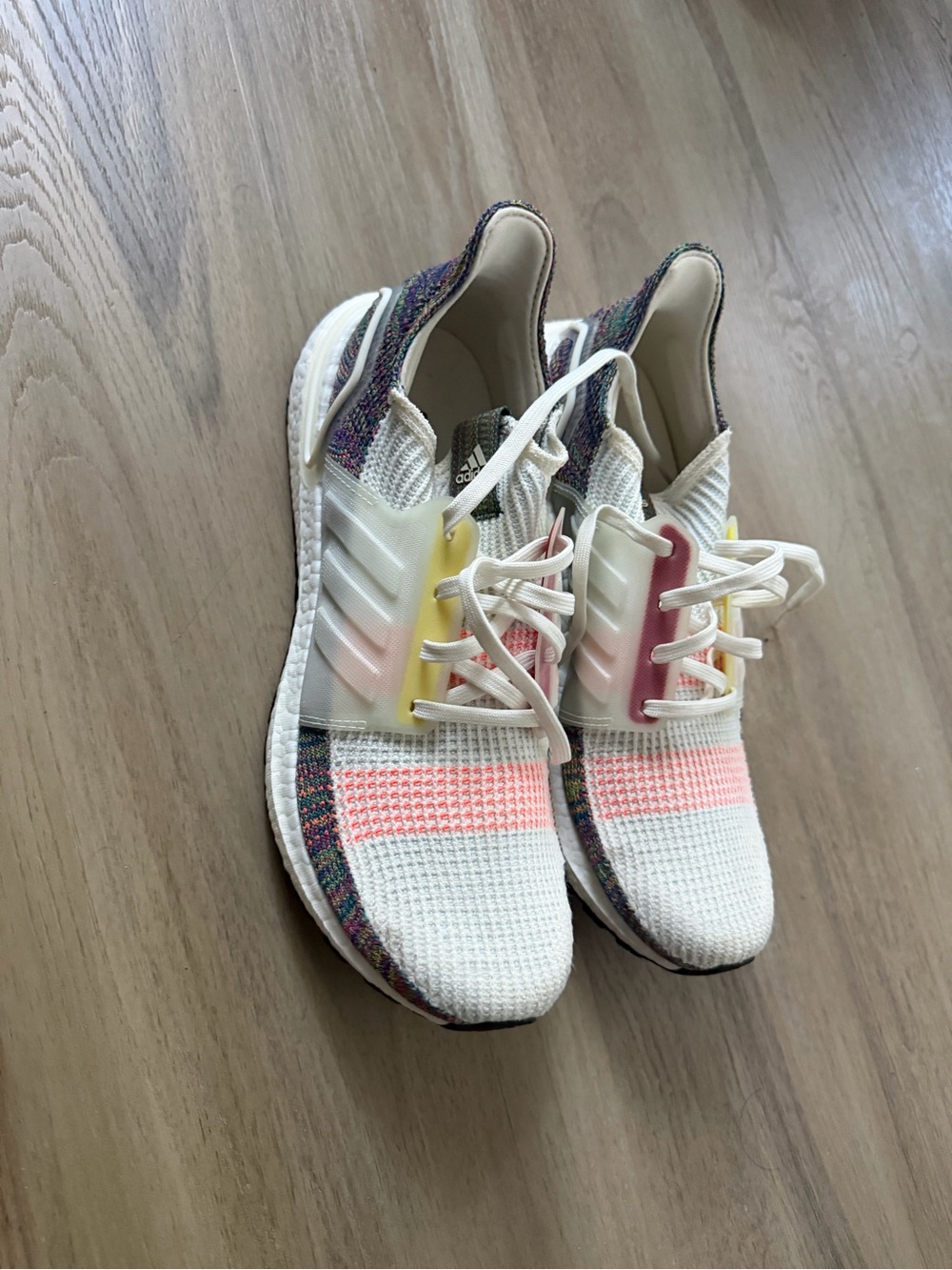 adidas Women’s White Knit Sneakers with Pastel Multicolor Accents